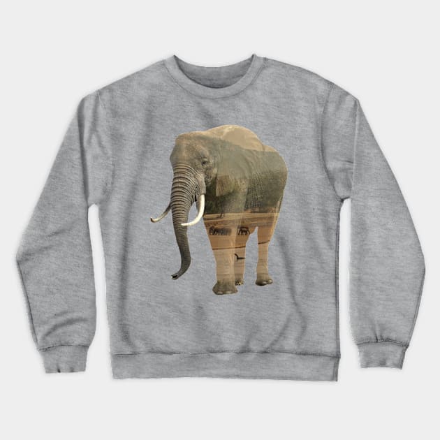 Elephant - double exposure - Africa Crewneck Sweatshirt by T-SHIRTS UND MEHR
